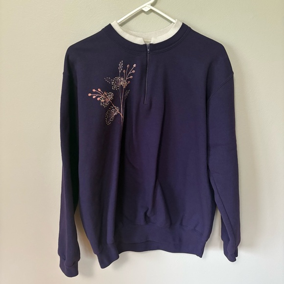 Vintage Morning Sun Embroidered Quarter Zip Sweatshirt - Picture 1 of 8